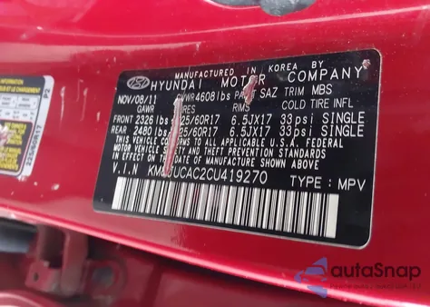 2012 Hyundai Tucson Gls from USA, damaged, VIN KM8JUCAC2CU419270